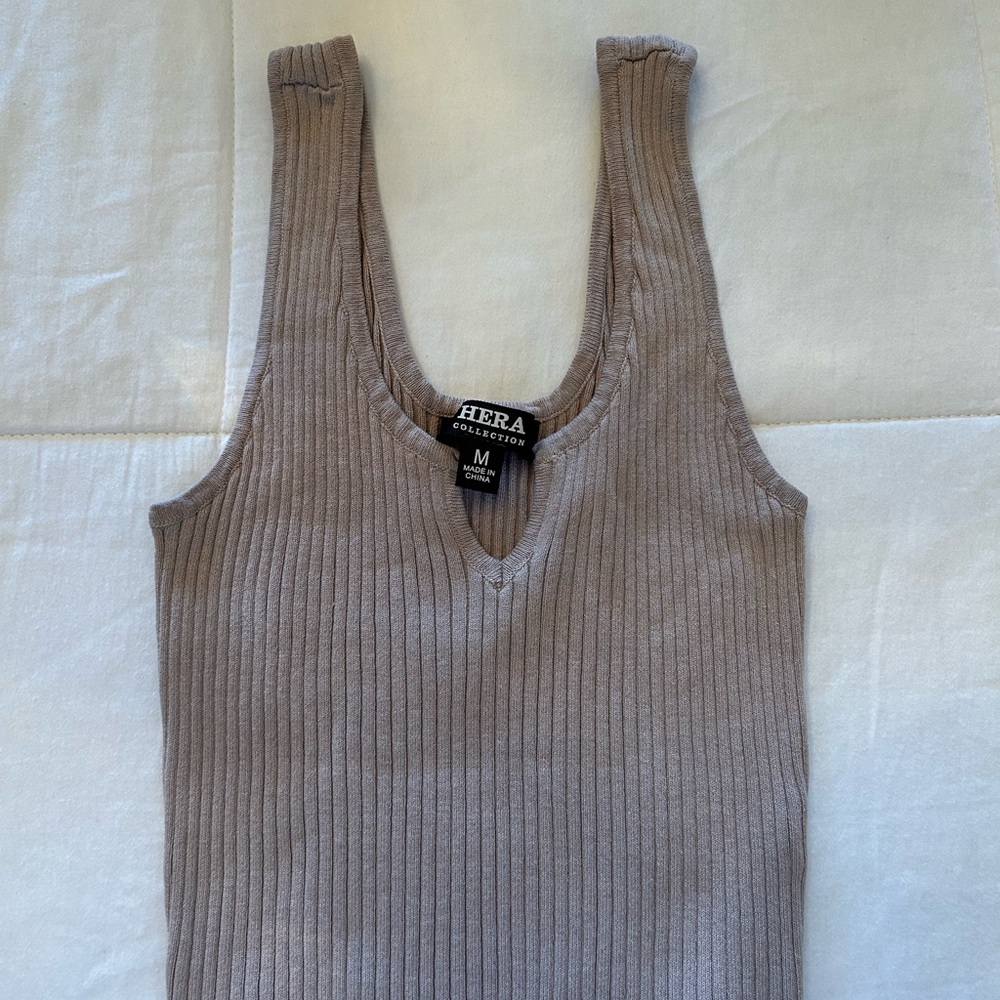 Hera Collection Taupe Ribbed Knit Top